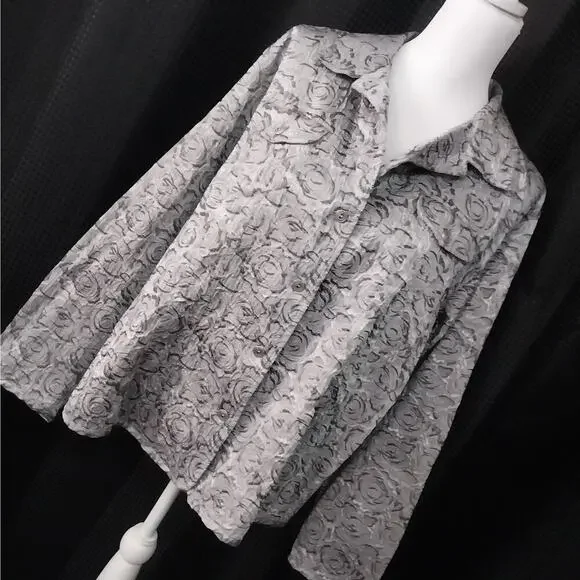 NWOT! CHICO'S! GRAY & SILVER ROSETTE PATTERN TAPESTRY STYLE JACKET, TOP! SZ 14 - Picture 10 of 10